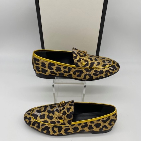 Gucci Jacquard Leopard Print Horsebit~Nappa Silk Jordaan Ladies Loafers~SZ 38~ - Picture 5 of 6